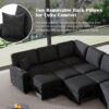 L-Shaped Sofa Sectional Sofa Couch Pull-Out Sofa Bed With Charging Devices And Cup Holders For Living Room - Blue Black - Image 7