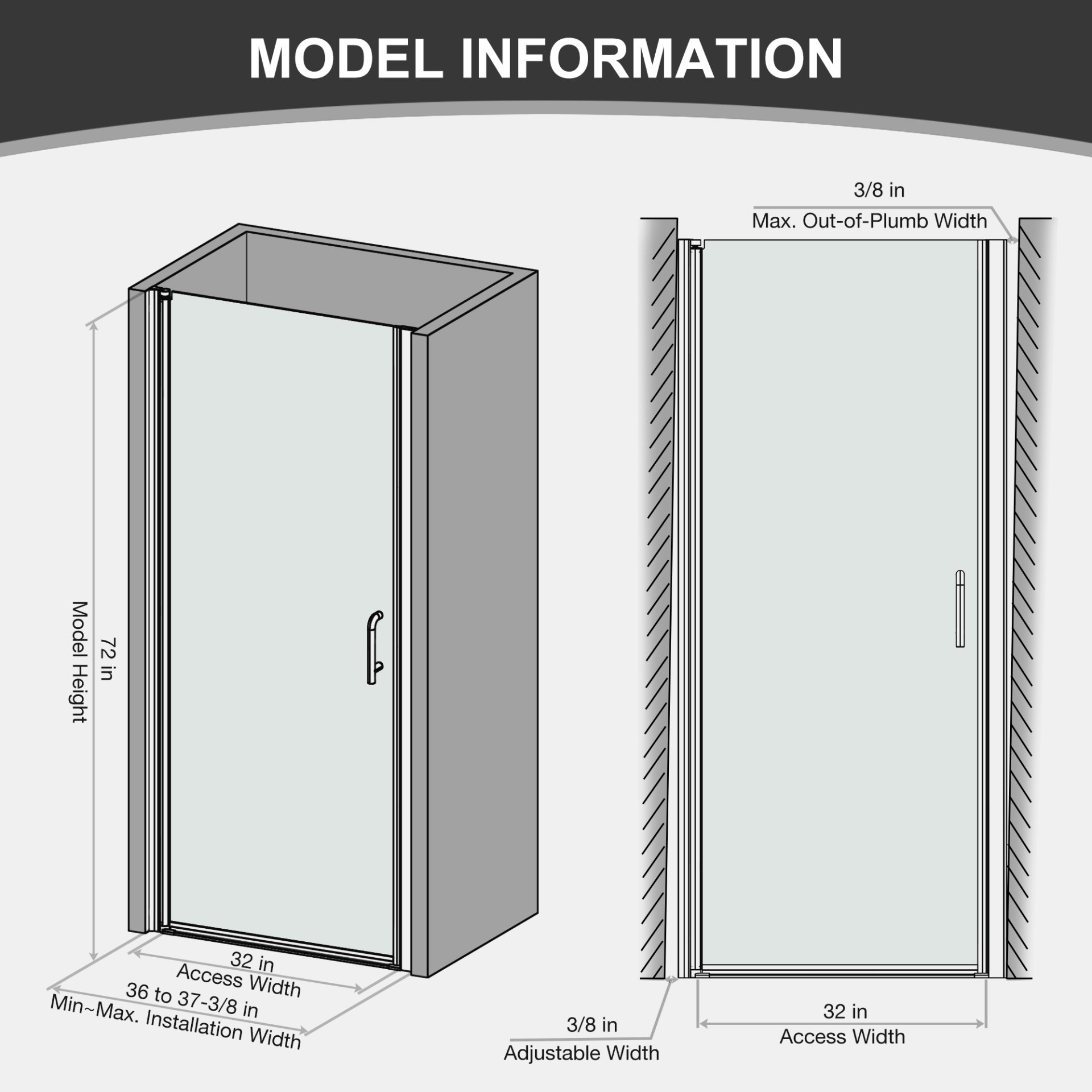 Semi-Frameless Pivot Shower Door In Chrome With Clear Glass - Chrome - Image 3