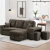 Reversible Sleeper Sectional Sofa Bed With Side Shelf And 2 Stools, Pull-Out L-Shaped Sofa Bed, Corner Sofa-Bed With Storage Chaise Left / Right Hande For Living Room - Knox Charcoal - Image 2