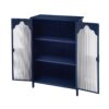 2 Doors Metal Storage Cabinet Display Cabinet With Glass Doors Metal Kitchen Sideboard Buffet Cabinet Glass Storage Cabinet For Dining Room Living Room Bedroom - Dark Blue - Image 14