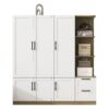 3 Door Storage Wardrobe For Dedroom With Shelves And 2 Drawers, Side Storage Shelves - White - Image 6