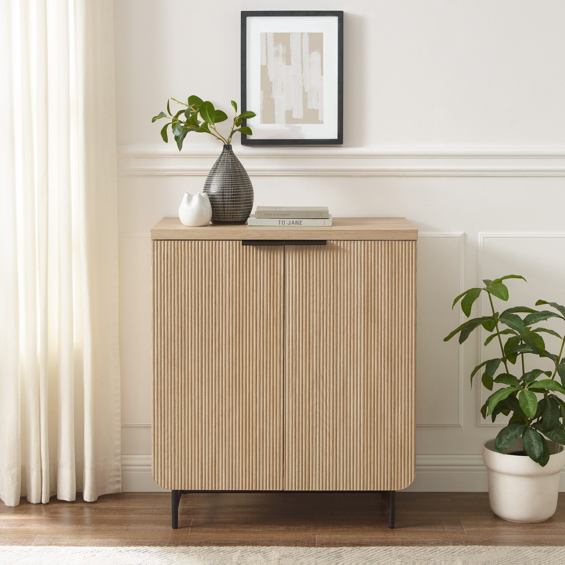 Modern Scandi Fluted Door Storage Console - Coastal Oak - Image 4