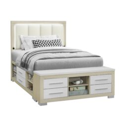 Emilia - Panel Queen Bedroom 5 Piece Set With Storage And LED Lighting - Natural / White