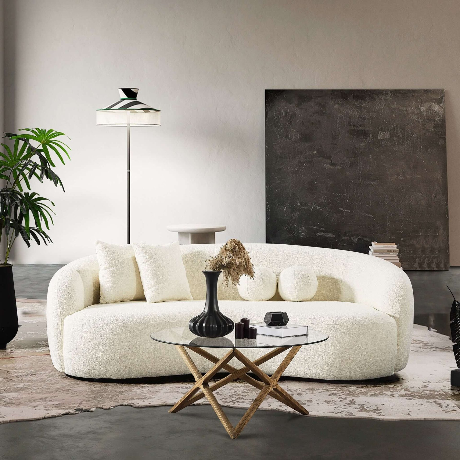 Drake - Japandi Style Curvy Sofa - Ivory White / White - Image 2