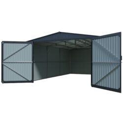Outdoor Storage Shed, Metal Garage Shed Backyard Utility Tool House Building With 2 Doors And 4 Vents For Car, Truck, Bike, Garbage Can, Tool, Lawnmower - Black