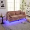 Modern Chenille 2 Seater Sofa With LED Light, USB Port, And Storage Bag - Pink - Image 12