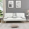 Sofa Bed With Armrest Two Holders Wood Frame, Stainless Leg, Futon - White - Image 2