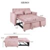 Convertible Sofa Bed 3 In 1 Pull Out Couch With Reclining Backrest And Pillows - Pink - Image 3