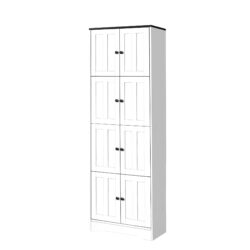 Tall Storage Cabinet With 8 Doors And 4 Shelves, Wall Storage Cabinet For Living Room, Kitchen, Office, Bedroom, Bathroom - White