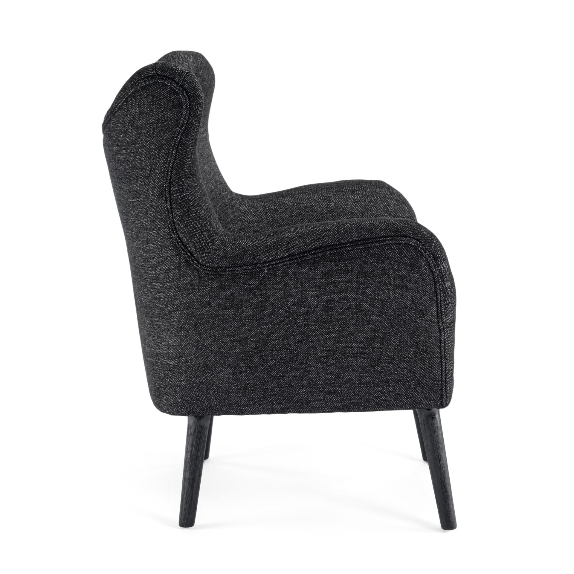 Modern Arm Chair With Wingback Design - Black / Oak Wood - Image 8