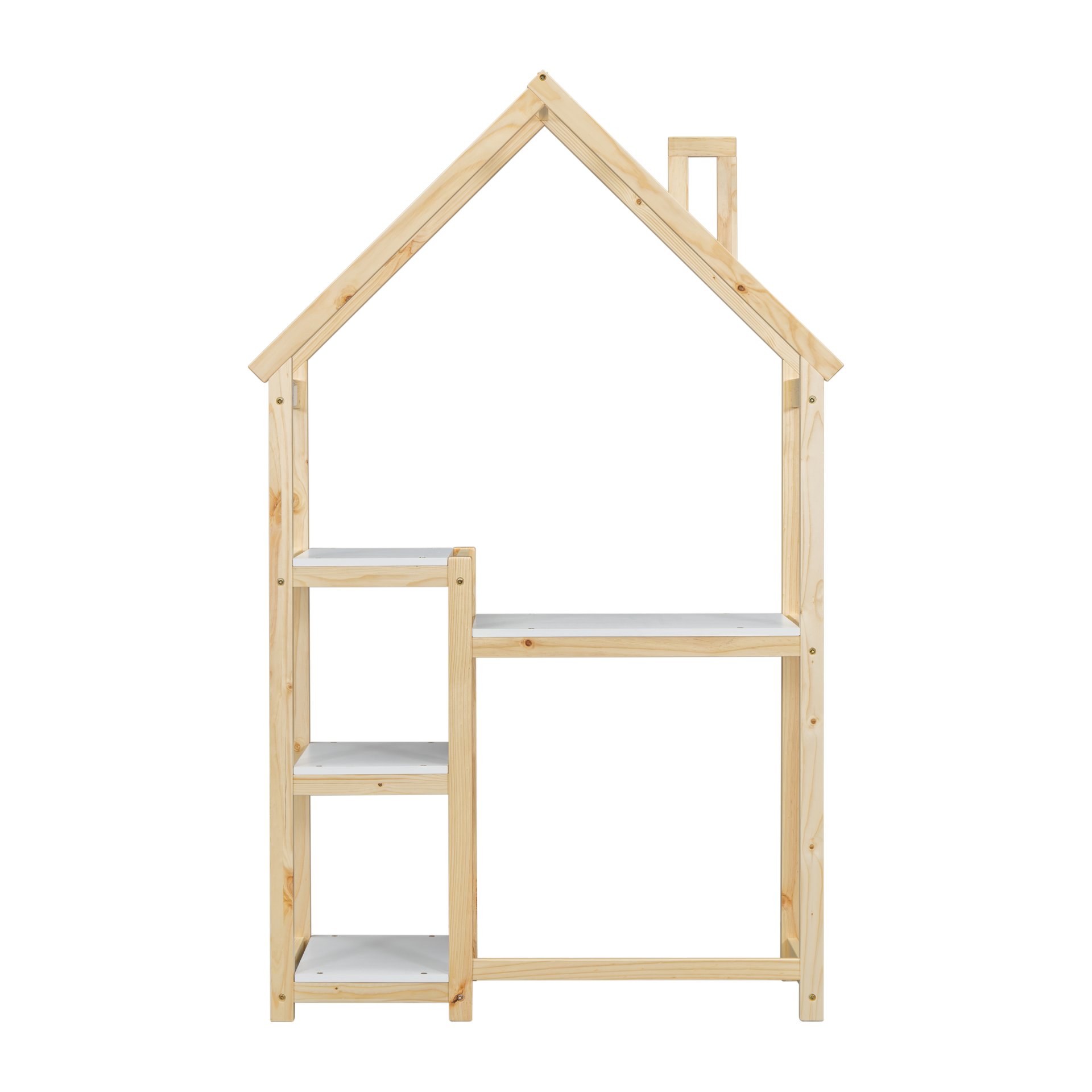 House-Shaped Wooden Writing Desk, Kids Study Table, Bookshelf & Toy Storage - Natural - Image 14
