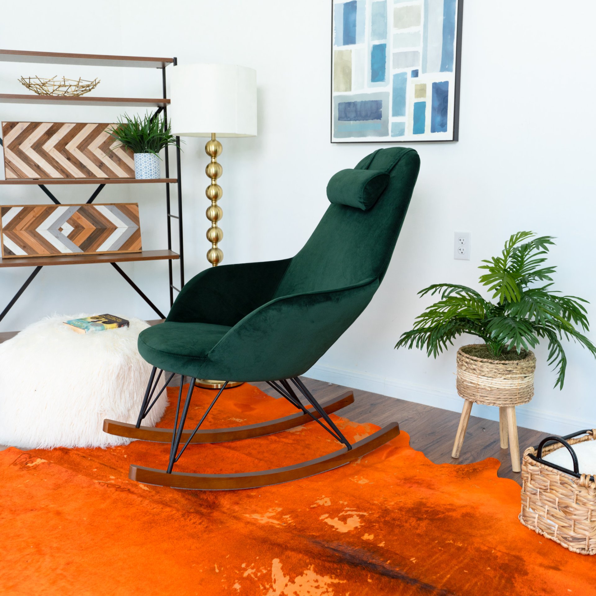 Chloe - Mid Century Modern Rocker Livingroom And Bedroom Chair - Green - Image 2