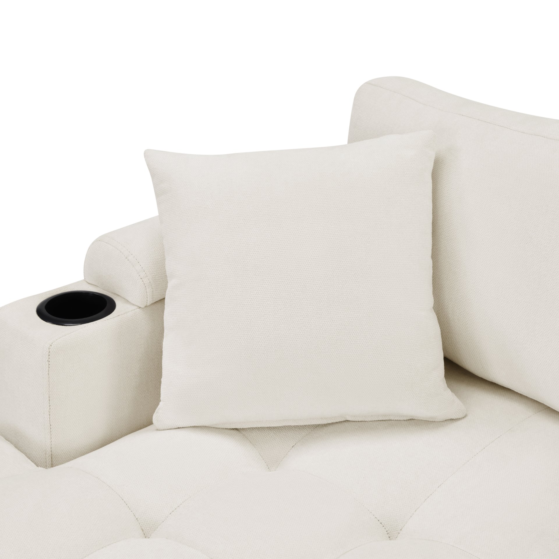 U Shaped Sectional Sofa, Corner Living Room Couch With Built In Cup Holders, Storage, USB Ports - Beige - Image 14