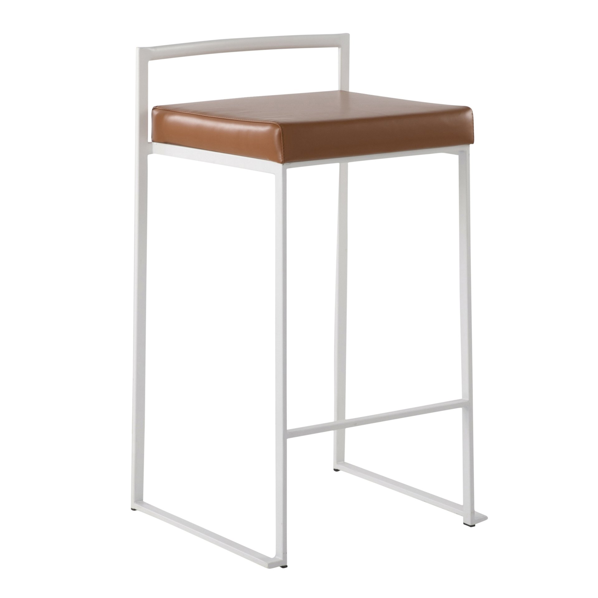 Fuji - Contemporary Stackable Counter Stool (Set of 2) - White / Camel - Image 2