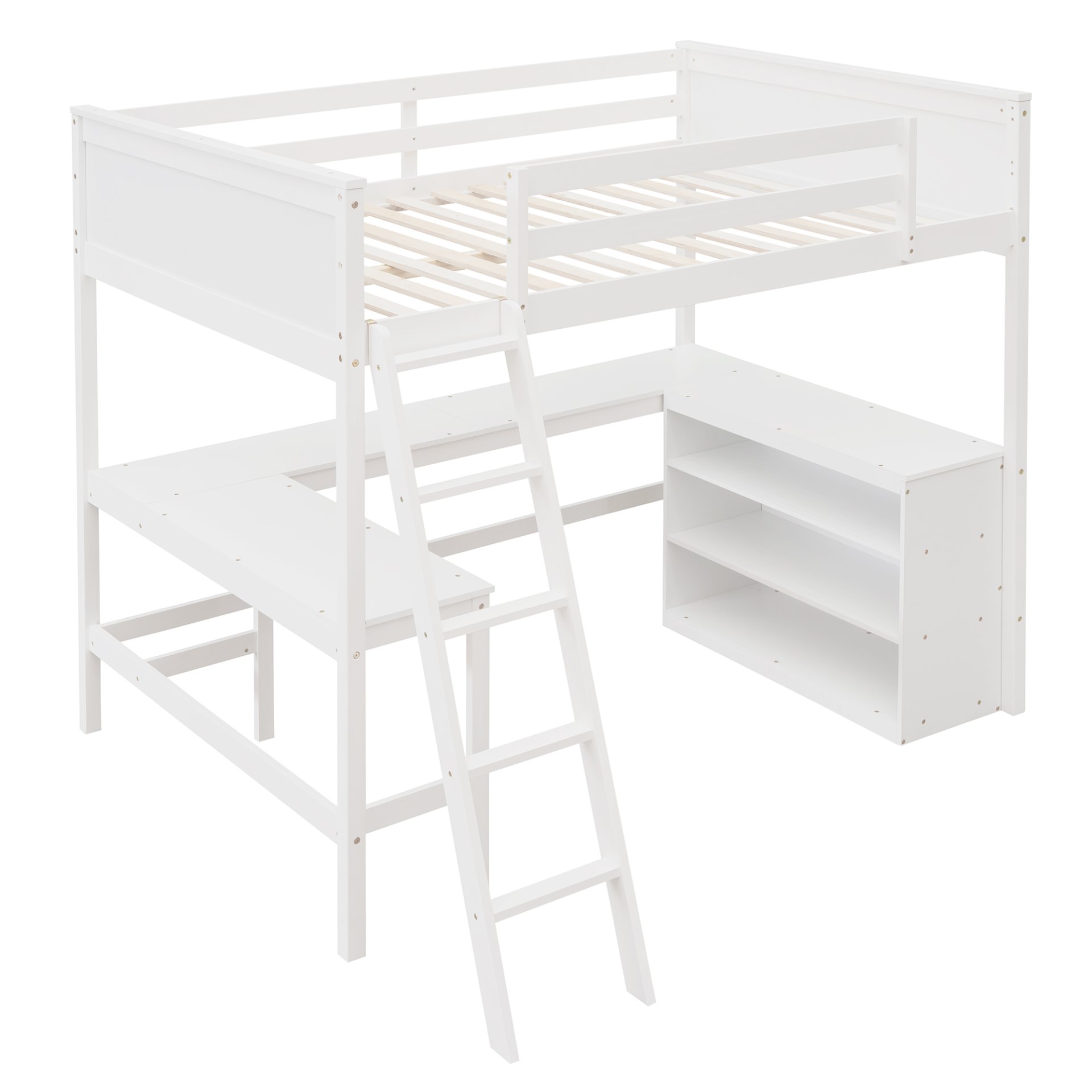Full Size Loft Bed With Shelves With Desk - White - Image 8