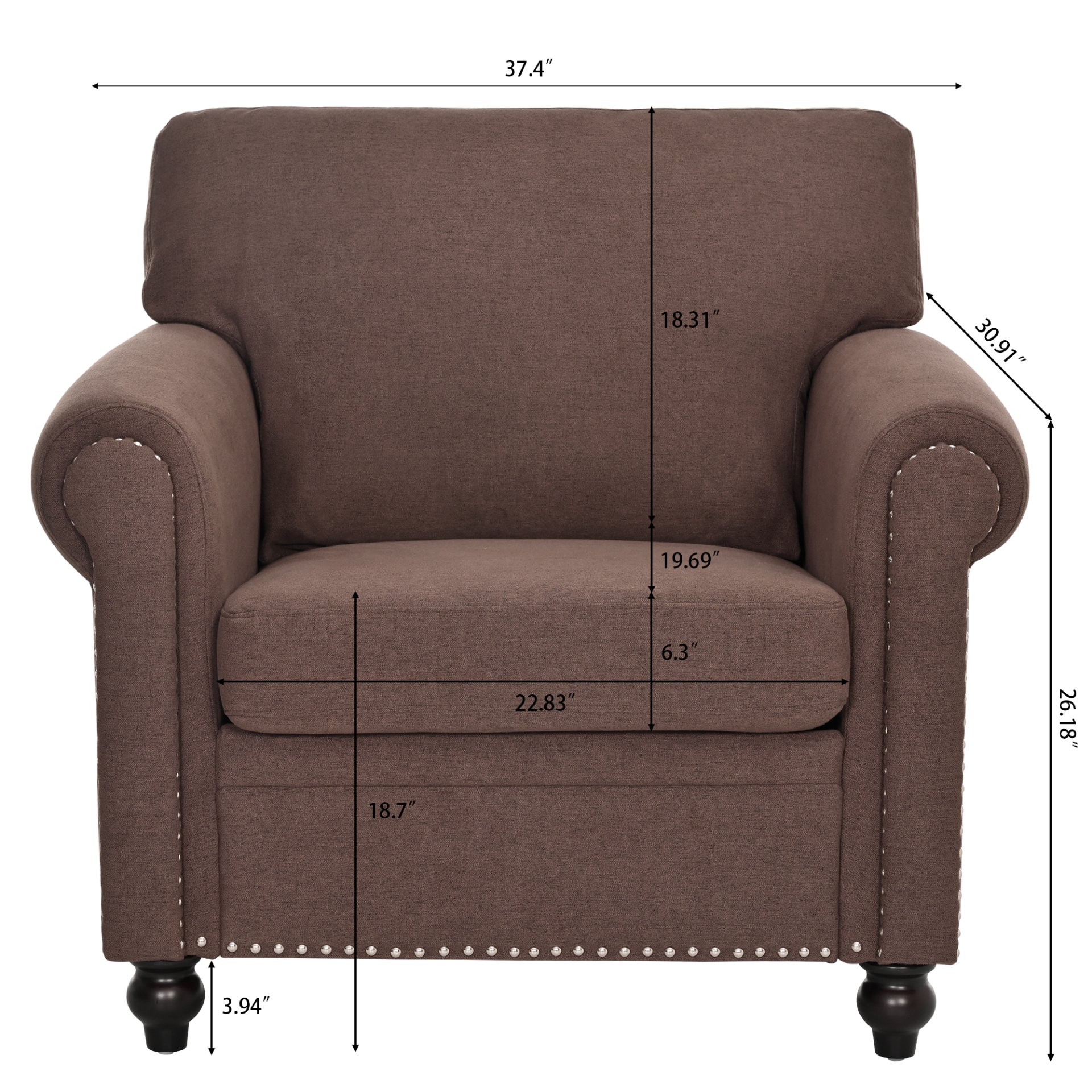 37.4" 1 Seater Sofa - Brown - Image 3