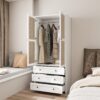 Hollow Pattern 2 Door 3 Drawer Wardrobe, The Collision Of Wood Color, Suitable For Bedrooms And Dressing Rooms - White - Image 6