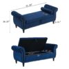 Velvet Multifunctional Storage Ottoman Bench With Pillow - Navy Blue - Image 3