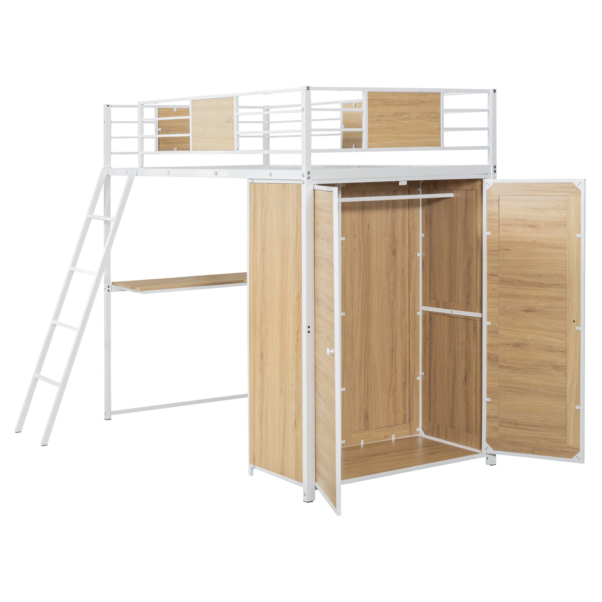 Twin Size Loft Bed With L Shape Desk And Wardrobe - White - Image 7