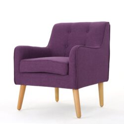 Modern Arm Chair With Tufted Back Fabric And Birch Wood Legs - Purple