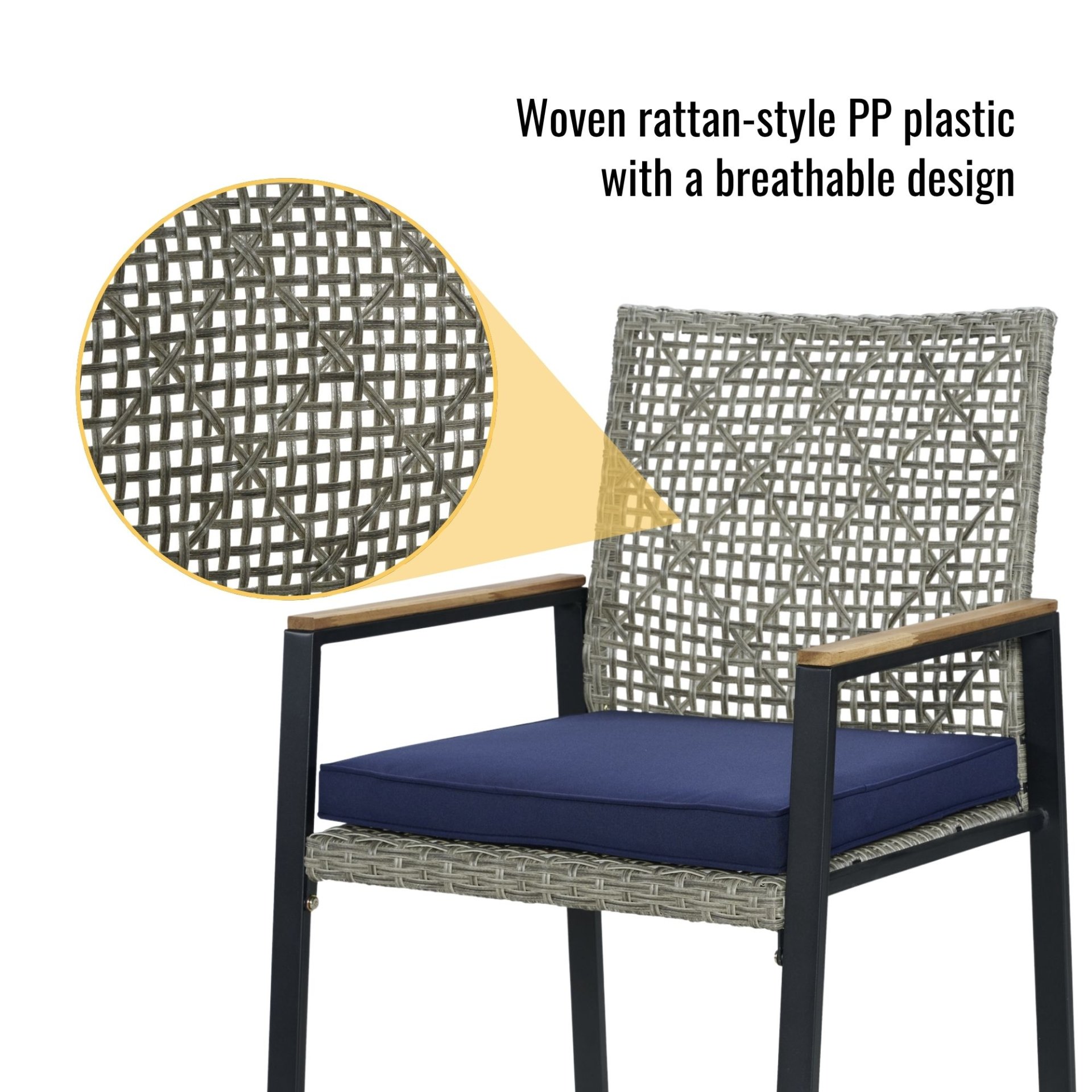 All Weather 5 Piece Patio Dining Table Sets With Acacia Wood Top And Umbrella Hole, Rattan Outdoor - Light Gray - Image 6