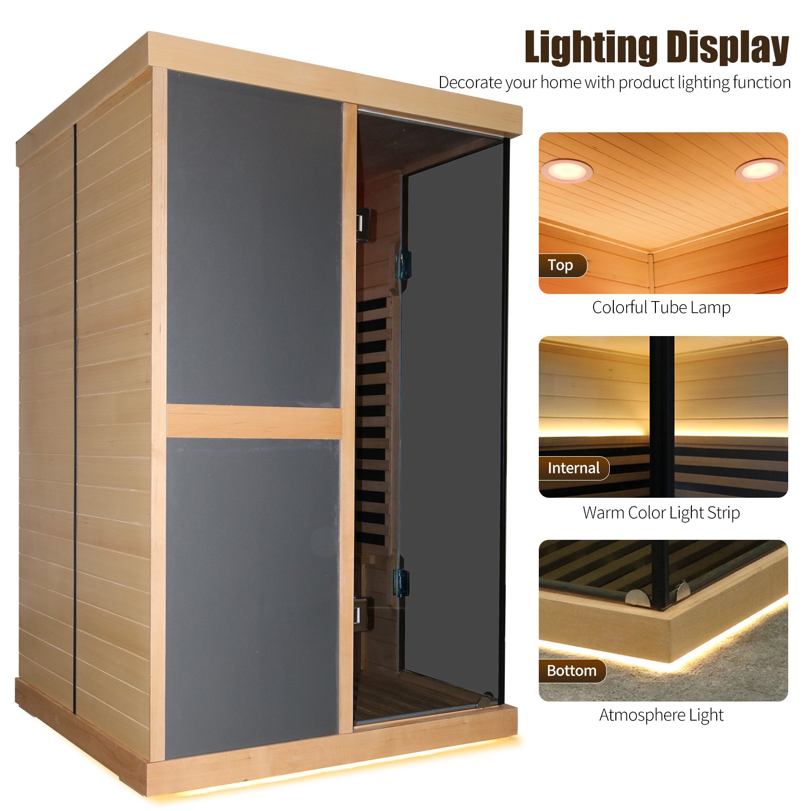 Double Person V Shaped Far Infrared Sauna Room - Natural - Image 3