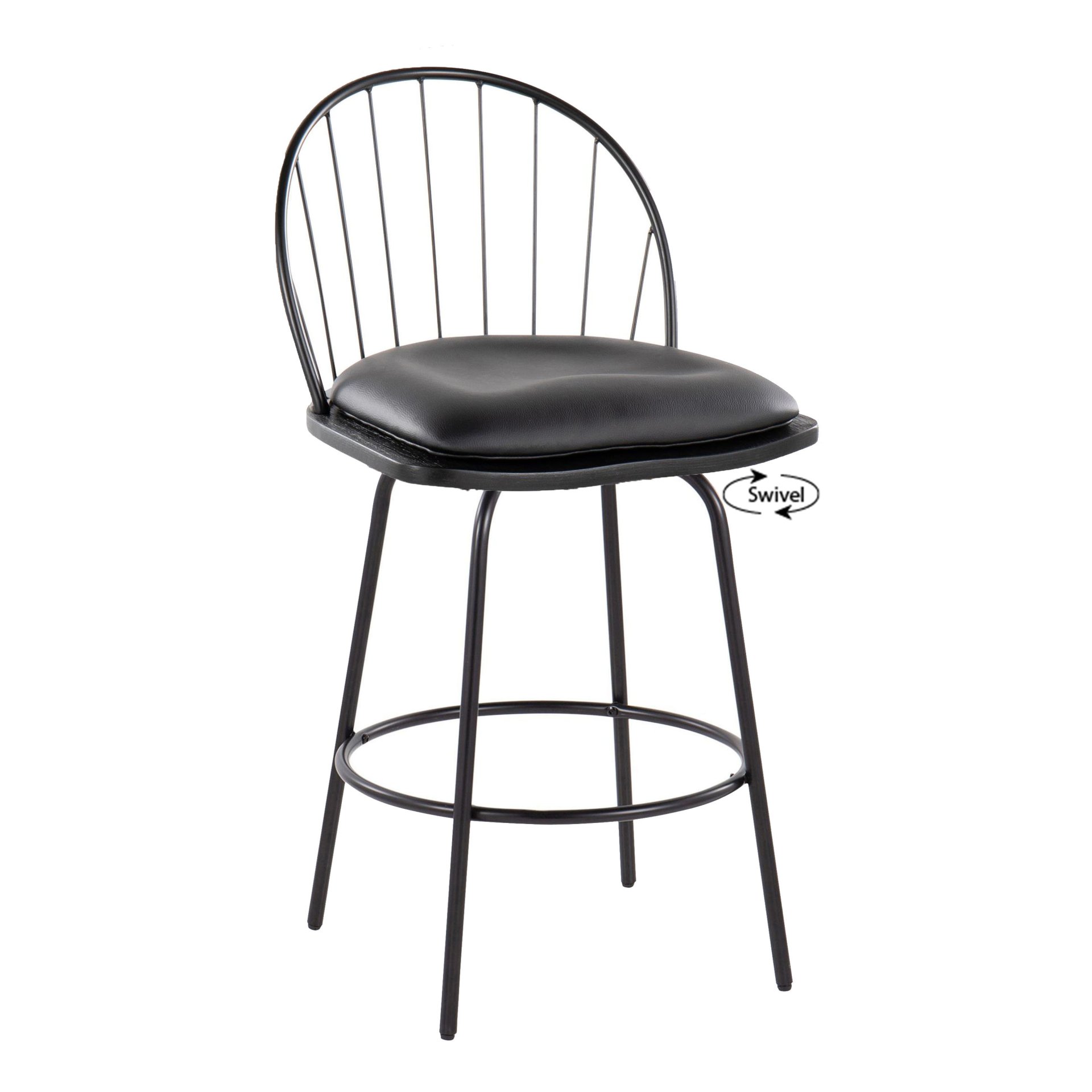 Riley - Claire Farmhouse Fixed Height Counter Stool With Swivel With Round Footrest (Set of 2) - Black - Image 4