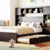Full Size Bed With All In One Cabinet, Shelf And Sockets, Twin Size Trundle - Espresso - Image 16