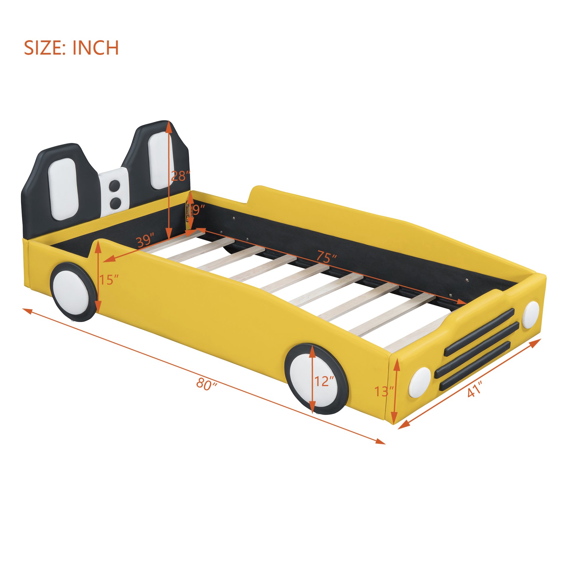 Twin Size Race Car Shaped Platform Bed With Wheels - Yellow - Image 7