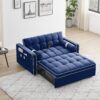 Modern Convertible Sleeper Sofa Couch With Pull Out Bed With Pillows & Side Pockets For Small Space, Living Room - Blue - Image 4