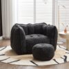 Soft Chenille Bean Bag Chair With High Resilient Foam For Living Room And Bedroom Comfortable Square Lazy Sofa With Footstool - Black - Image 15