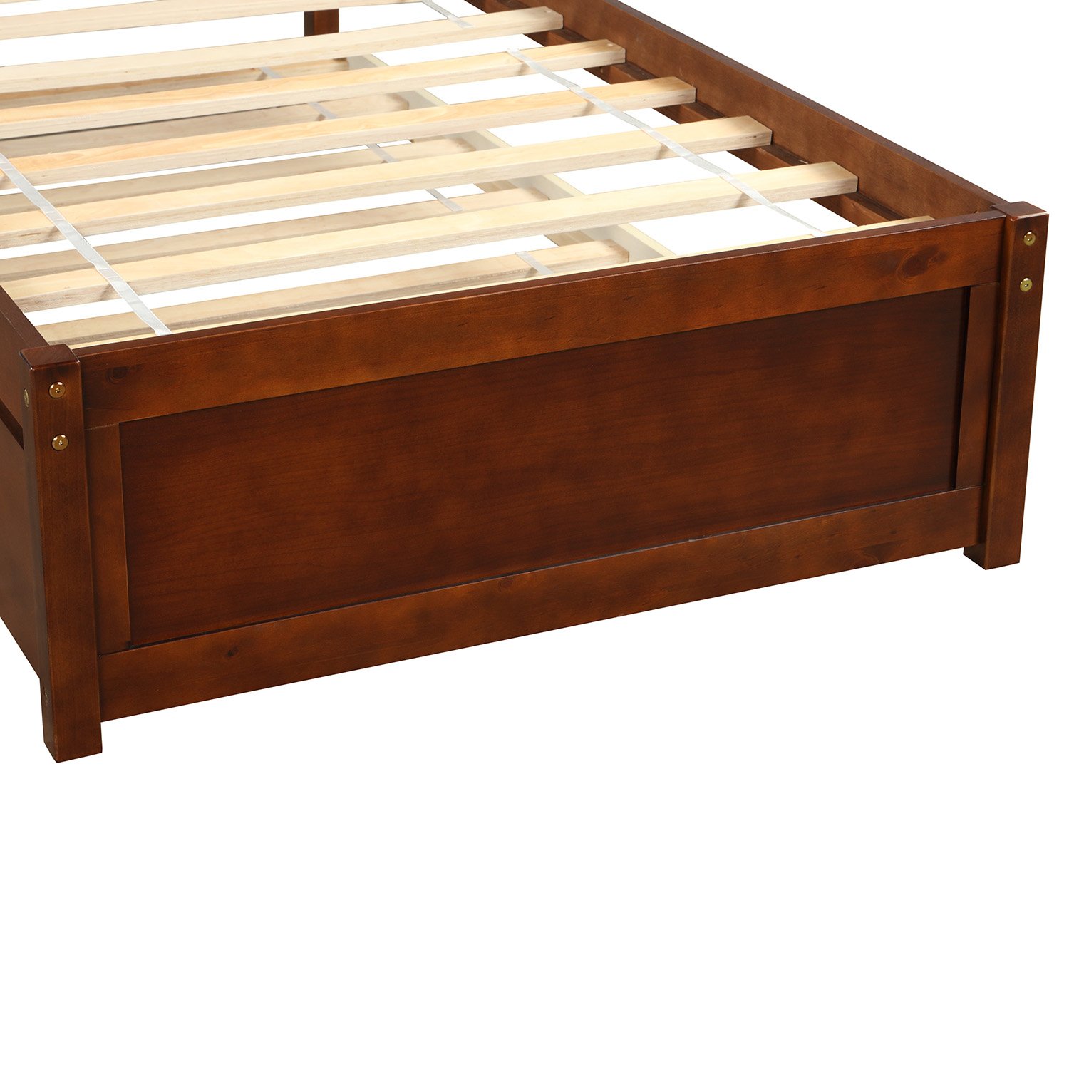 Twin Size Platform Bed Frame With Trundle - Walnut - Image 6