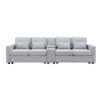 Upholstered Sofa With Console, 2 Cupholders And 2 USB Ports Wired Or Wirelessly Charged, Modern Linen Fabric Couches With 4 Pillows (4 Seat) - Light Gray - Image 25