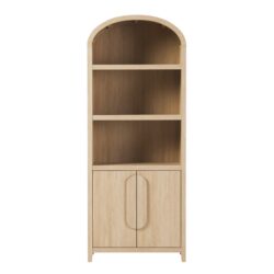 Modern 3 Shelf Open Arched Bookcase Cabinet - Oak