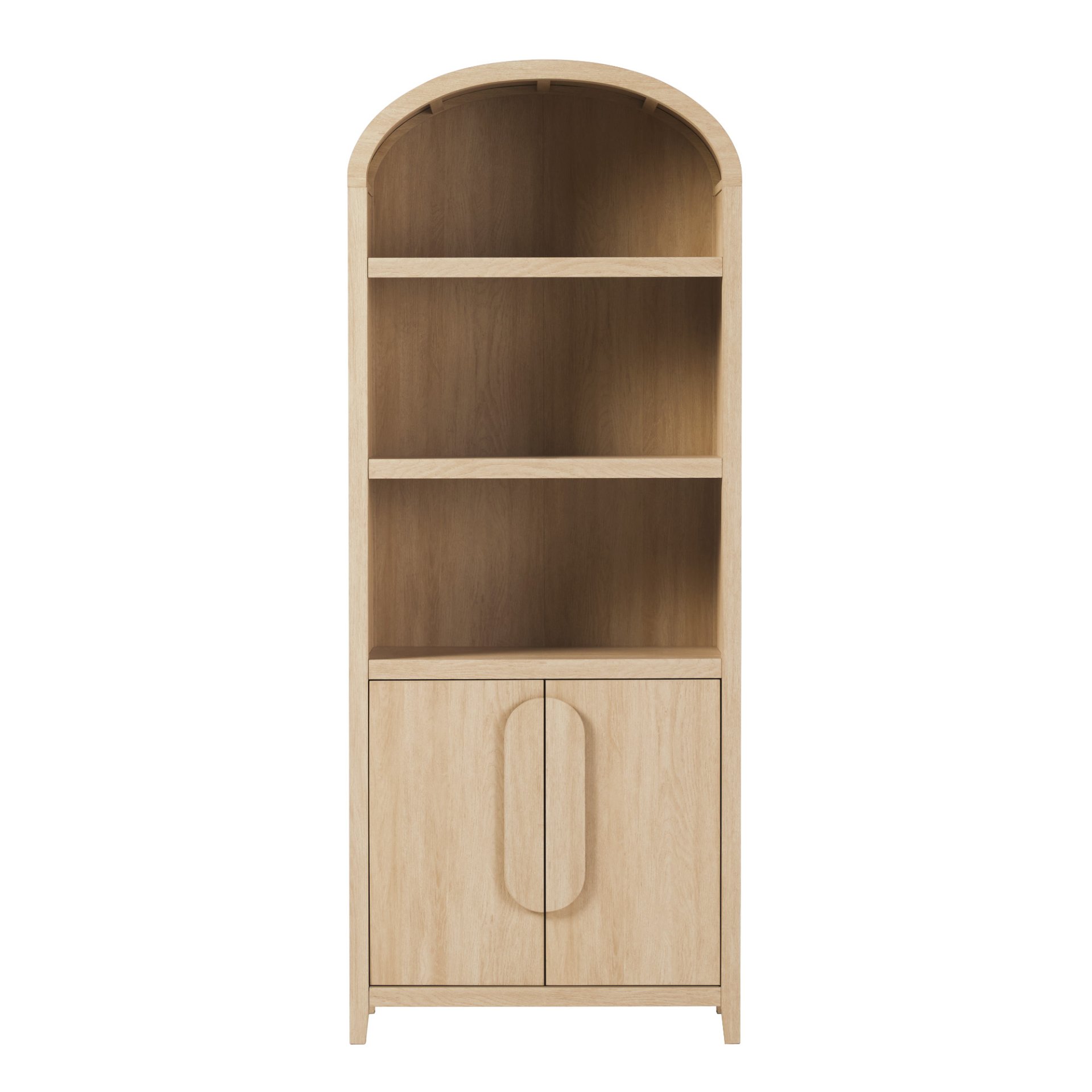 Modern 3 Shelf Open Arched Bookcase Cabinet - Oak - Image 2