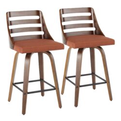 Trevi - Mid-Century Modern Counter Stool (Set of 2) - Walnut / Orange