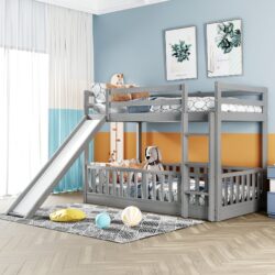 Twin Over Twin Classic Bunk Bed & Slide And Ladder - Gray