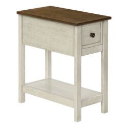 Accent End Table, 2 Tier, Narrow, Lamp, Storage Drawer, Transitional - White