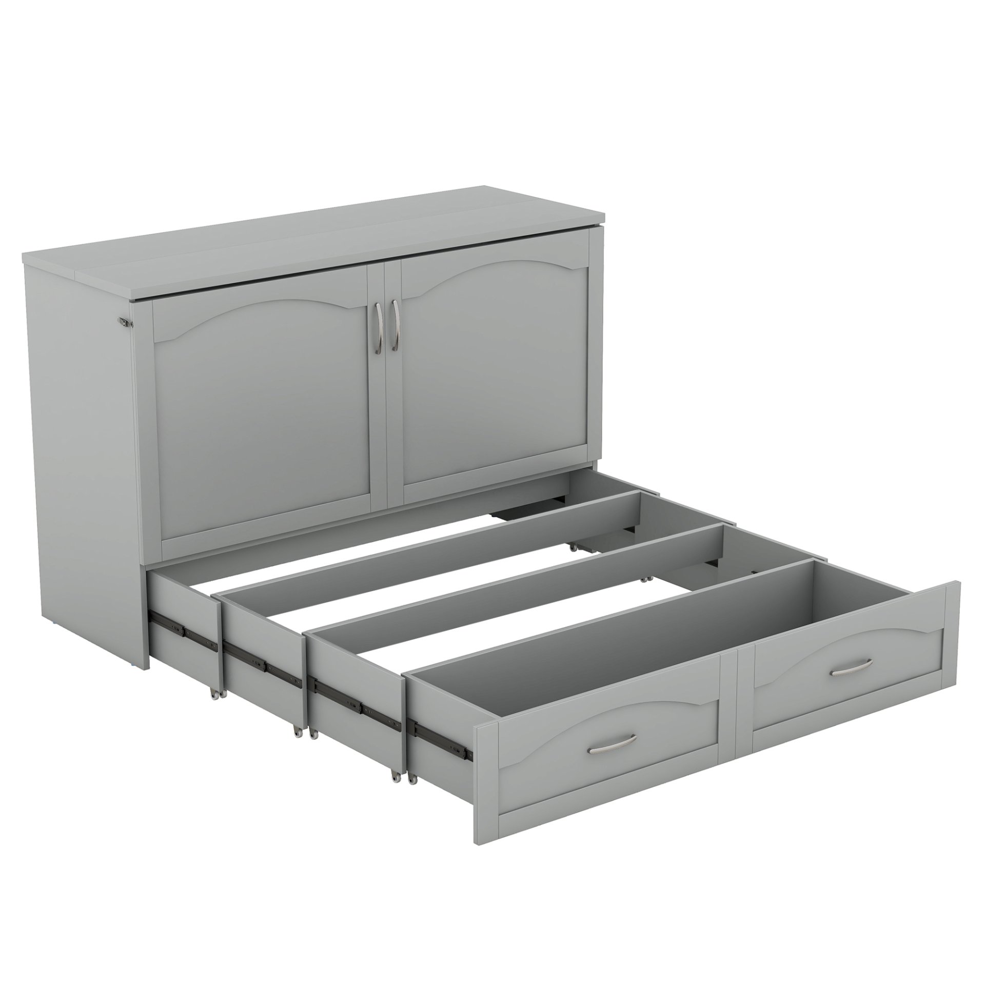 Queen Size Murphy Wall Bed With Drawer And A Set Of Sockets & USB Ports, Pulley Structure Design - Gray - Image 19