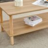 Modern 2 Tier Coffee Table For Living Room Furniture, Rectangular Center Table With Open Storage Shelf, Rounded Rubberwood Legs - Burly Wood - Image 4