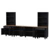 Farmhouse TV Stand With Solid Wood Gourd Shaped Legs For TVs Up To 70", Entertainment Center With Bookshelves & Tempered Glass Doors, Media Console With Adjustable Shelves, Living Room - Black / Natural - Image 13
