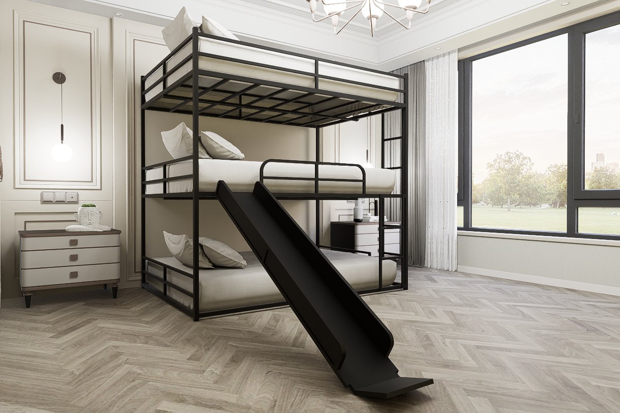 Twin Size House Loft Bed With Slide And Ladder - Black - Image 3