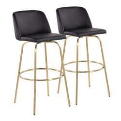 Toriano - Contemporary Fixed Height Barstool With Swivel With Round Footrest (Set of 2) - Black / Gold