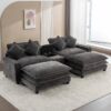 Modern Chenille Upholstered Sectional Sofa With Ottomans, USB Ports, Cup Holders, And Storage - Gray - Image 12