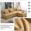 Modern L-Shaped Corduroy Sofa With Reversible Chaise, 4 Seat Upholstered Sectional Indoor Furniture, Convertible Sleeper Couch With Pillows - Light Brown - Image 17