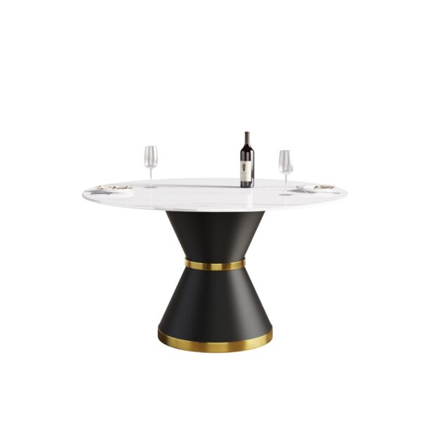 53.15" Modern Artificial Stone Round Carbon Steel Base Dining Table, Can Accommodate 6 People -White / Black