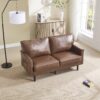 Mid Century Modern Loveseat Sofa With USB, 2 Seater Couch, Removable Pillow Covers - Brown - Image 9