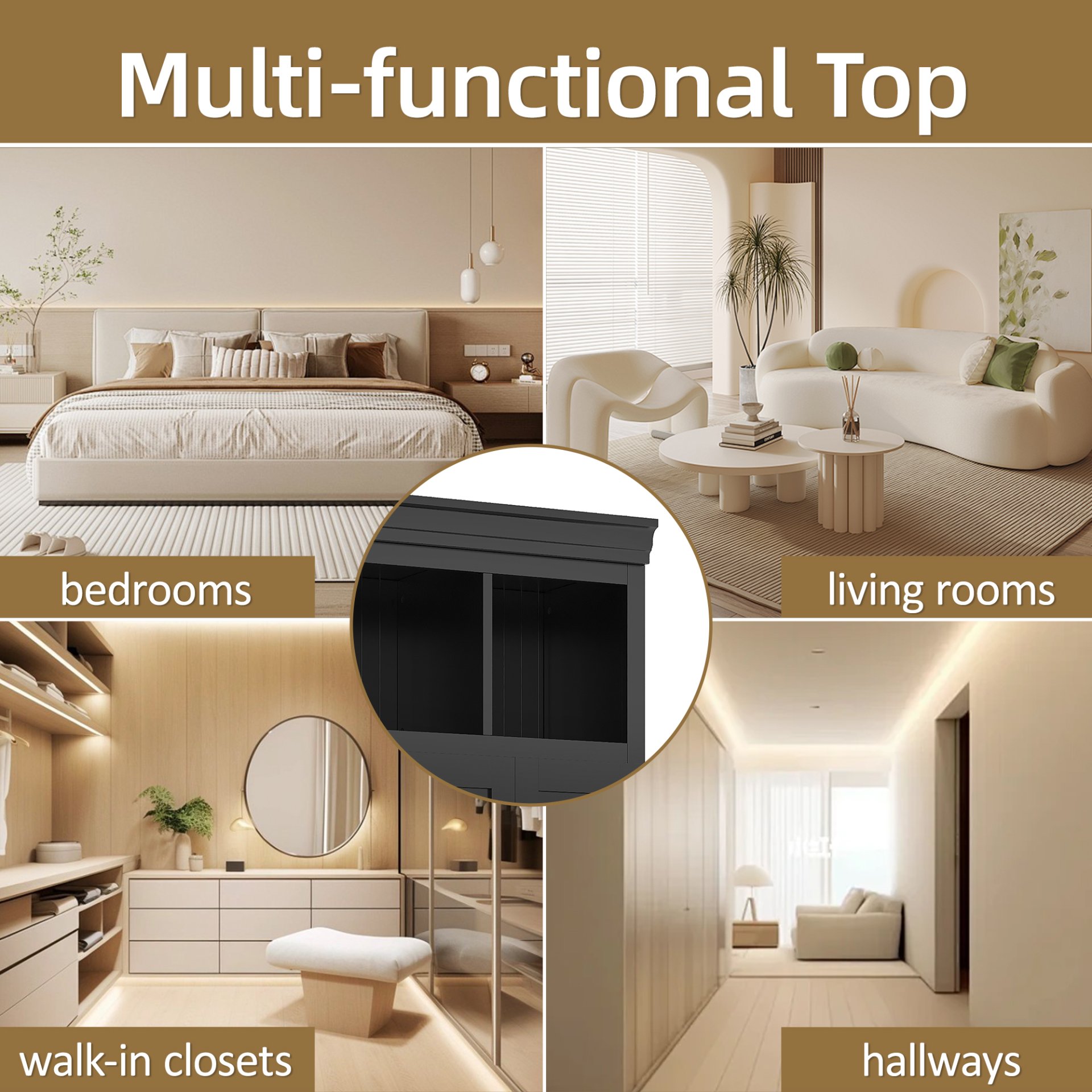Hall Tree With Bench And 5 Storage Cubbies, Modern Entryway Storage Organizer Cabinet With 4 Doors, 5 Drawers And Adjustable Shelves For Hallway, Entryway, Living Room - Black - Image 10