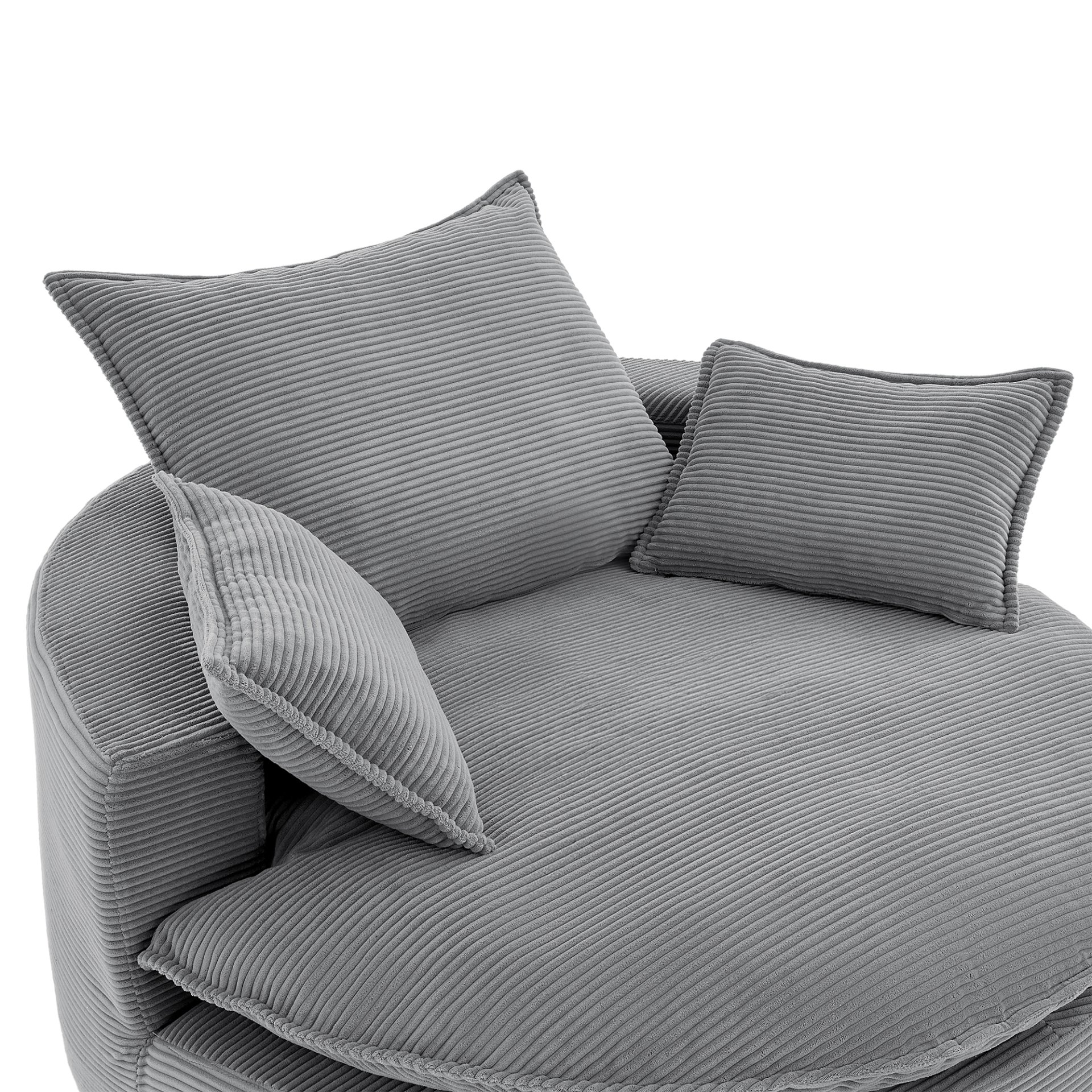 360° Swivel Sofa Chair Accent Barrel Chair With Dual Layer Cushion And 3 Removable Pillows, Corduroy - Gray - Image 20