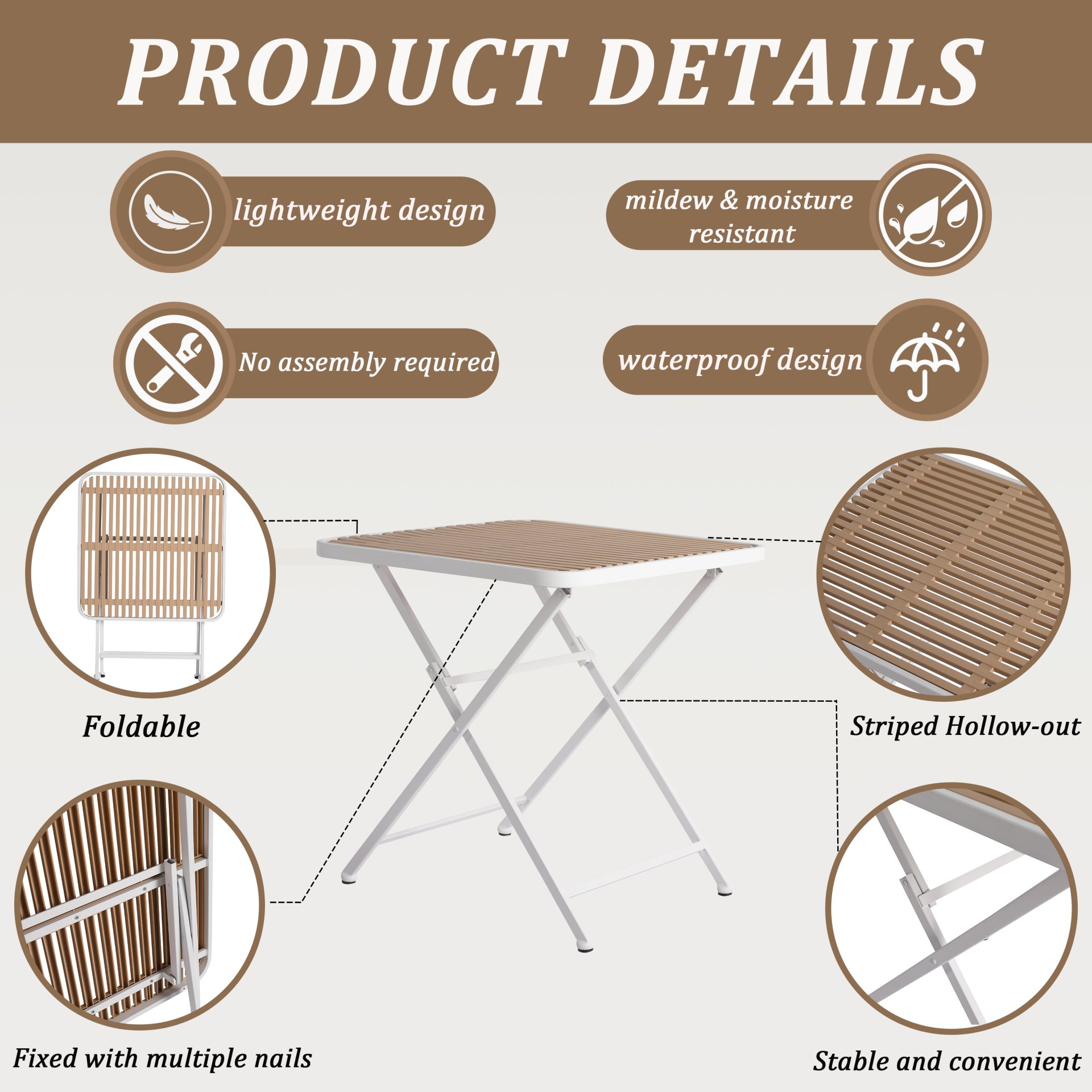 2 Pack Lounge Chair Set With Folding Square Table - Khaki / Pale Green / White - Image 6